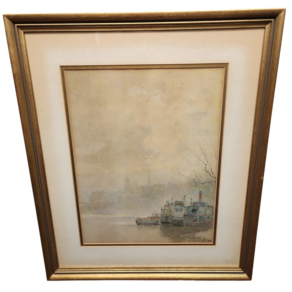 Paul Sawyier “Misty Evening” Lithograph Framed Gold Beveled Wood KY Art 1973 VTG